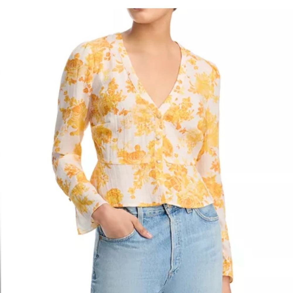 Aqua Yellow Floral Women's Blouse